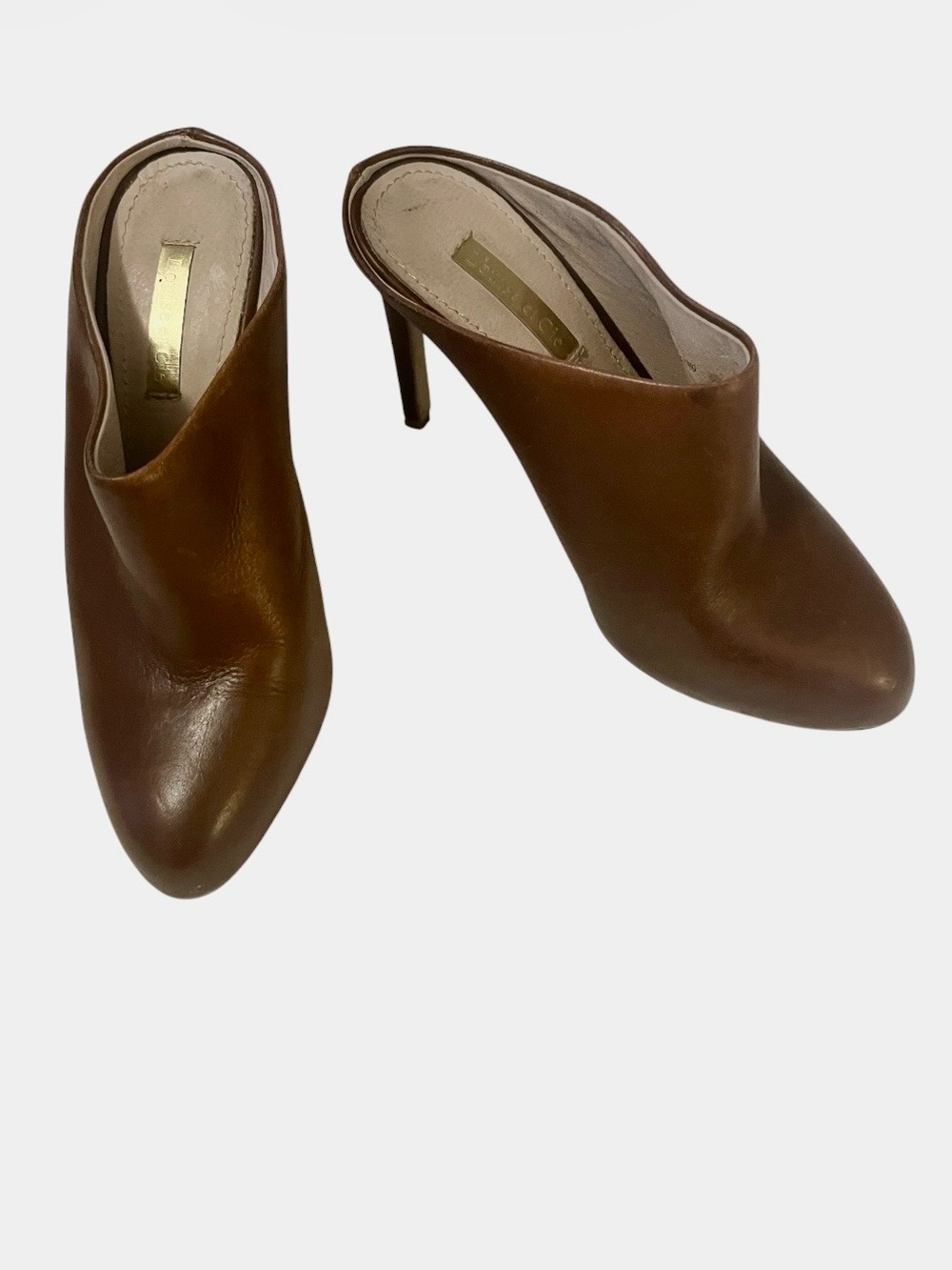 Louise et Cie Woman’s Brown Leather Almond Pointed Toe Stiletto Mule Heels Sz 5